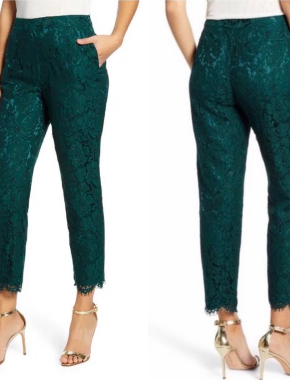 Rachel Parcell Emerald Green Lace Cropped Pants